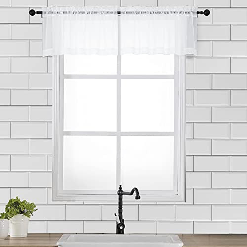 White Sheer Window Valance Curtains (White / 42"W x 14"L (Pack of 2))