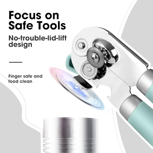 Heavy Duty Hand Can Opener Manual with Magnet Lid Remover (Mint)
