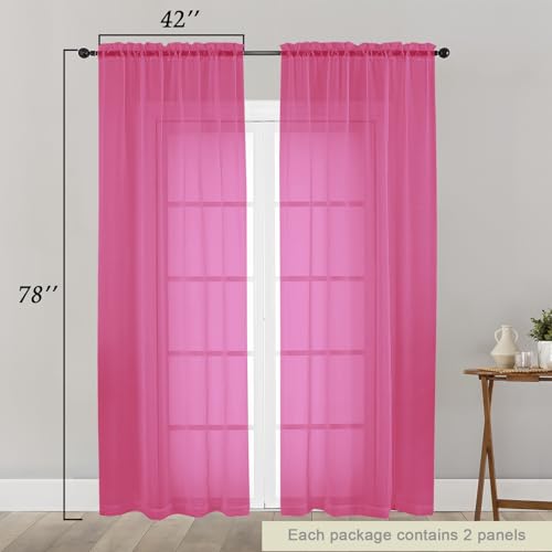 Hot Pink Sheer Curtain for Bedroom Living Room 78 Inches Long 2 Panels Set (Hot Pink / 42"W x 78"L (Pack of 2))