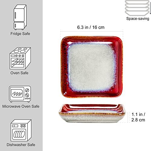 Square Dessert Plates Set of 4 (Reactive Red / 6.3 Inch)