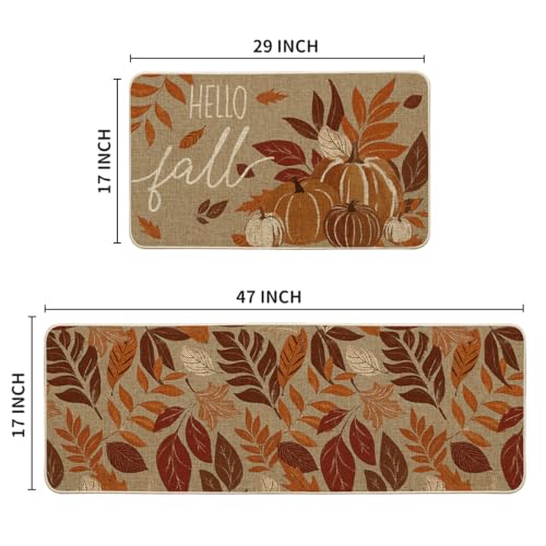 Vintage Pumpkin Fall Kitchen Mats Set of 2 (17" x 29" /17" x 47" / Orange)