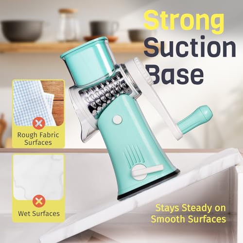 Blue 5‑in‑1 Hand Crank Rotary Cheese Grater for Kitchen (Blue / 5 Blades)