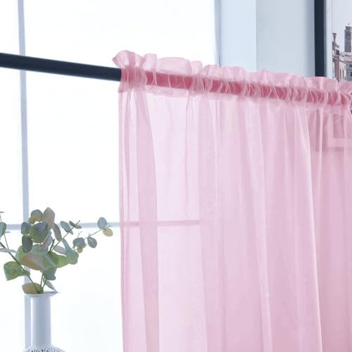 Basic Rod Pocket Sheer Voile Window Curtain Panels Light Pink 1 Pair 2 Panels 26 Width 30 Inch Long for Kitchen Bedroom Children Living Room Yard（Light Pink (Light Pink / 26"W x 30"L (Pack of 2))