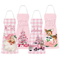 4Pcs Christmas Aprons Pink Xmas Tree Santa Deer Buffalo Plaid Adjustable Kitchen Cooking Aprons for Christmas Holiday Home Party Supplies (Pink Christmas)