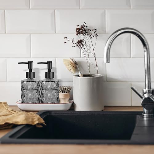 11oz Glass Soap Dispenser with Plastic Pump (Diamond Black)
