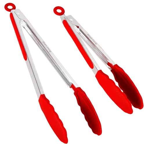 Silicone Kitchen Tongs for Cooking (Red)