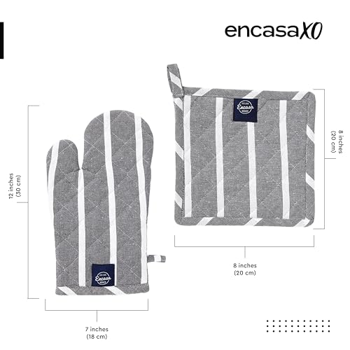 Oven Mitts and Pot Holders Set (Oven Glove + Pot Holder / Roma Grey Stripes)