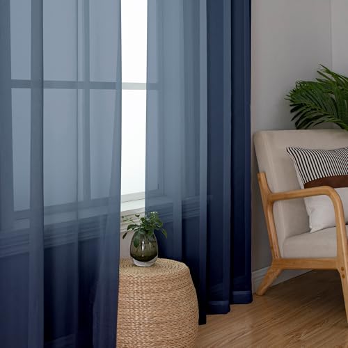 Navy Blue Sheer Curtains 78 Inches Long 2 Panels (Navy Blue / 42"W x 78"L (Pack of 2))