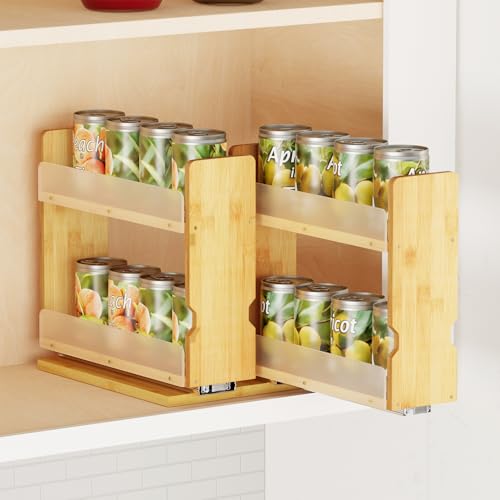 Bamboo Pull Out Spice Rack Organizer for Cabinet (7.3" Wide, 2 Drawers(3" Wide), 2-Tier / Natural)