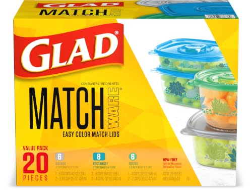 GladWare MatchWare Food Storage Containers (Multicolor / 20 Count (Pack of 2))