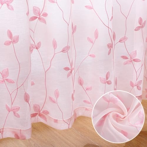 Pink Sheer Curtains Vine Embroidered (52"W x 63"L (Pack of 2) / Vine Pink)