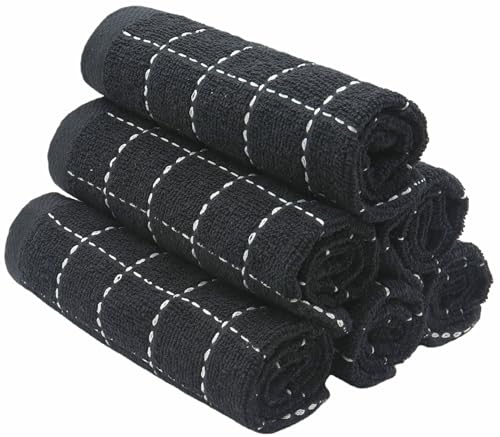 Terry Dish Rags Cloths (Black / 12 x 12 Inches)