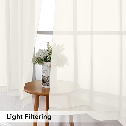Rod Pocket Top Solid Voile Sheer Curtains for Bedroom (Ivory / 42"W x 54"L (Pack of 2))
