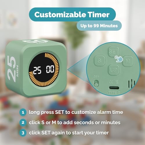 Pomodoro Cube Timer Productivity Visual Timer (Green)
