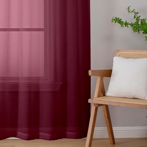 Burgundy Sheer Curtains for Bedroom Living Room 96 Inches Long 2 Panels (Burgundy / 42"W x 96"L (Pack of 2))