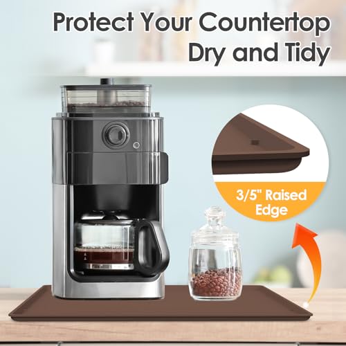Silicone Coffee Maker Mat with Lip for Countertops (Brown / 19.7'' x 15'')