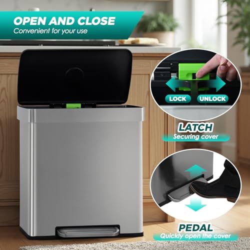 16G (2x8G) Trash Can with Lid | Stainless Steel | Fingerprint-Proof (Stainless Steel / 16 G)