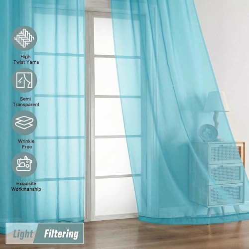 Sheer Curtains 84 Inches Long 2 Panels (42"W x 84"L (Pack of 2) / Aqua)