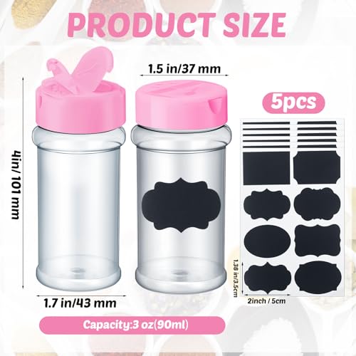 36 Pack 3 oz Clear Plastic Spice Jars with Shaker Lids (Pink)