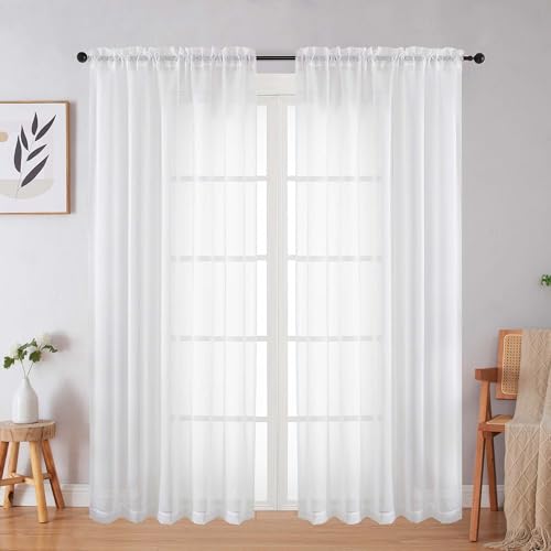 White Sheer Curtain for Bedroom Living Room 72 Inches Long 2 Panels Set (White / 59"W x 72"L (Pack of 2))