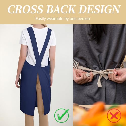 Japanese Apron with Pockets (Navy Blue)