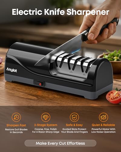 Electric Knife Sharpener for Kitchen (Black)