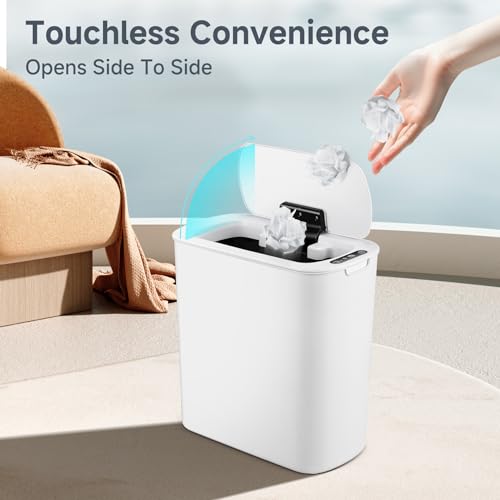 Automatic Small Bathroom Trash Can with Lid (White)