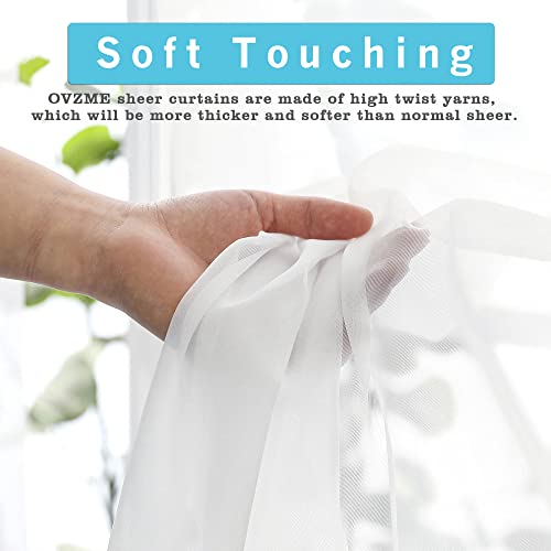 White Sheer Curtains 36 Inch Length Kitchen Tiers Short Voile Drapes Solid Sheers Cafe Curtain for Bathroom Small Half Window 2 Panels Set (White / 42"W x 36"L (Pack of 2))