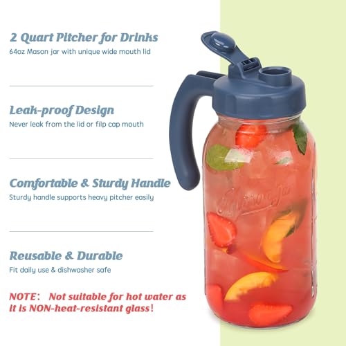Glass Mason Jar Pitcher with Lid (Hale Navy)