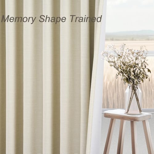 45 Inches Long Linen Blackout Curtains Tiers for Small Window 2 Panels Set Cream White Ivory Linen Short Drapes for Kitchen Bathroom Curtain Hook Belt Pleated Back Tab (Cream / 52"W x 45"L (Pack of 2))