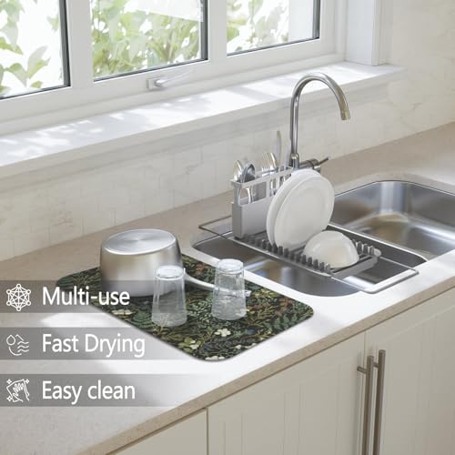 Dish Drying Mat 2 (Green Plants / 2-Pack)