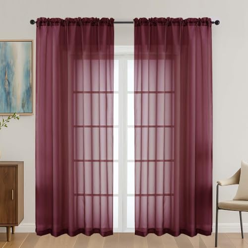 Burgundy Sheer Curtains 72 Inches Long 2 Panels Set (Burgundy / 59"W x 72"L (Pack of 2))