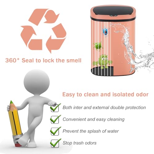 13 Gallon Stainless Steel Trash Can Automatic Trash Can Garbage Can Bathroom Garbage Can with Lid for Kitchen Living Room Office Bathroom (Pink)