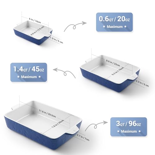 Baking Dish Set of 3 Nonstick Bakeware Set with Handles (Dark Blue / 11.6 x 7.8 Inches)