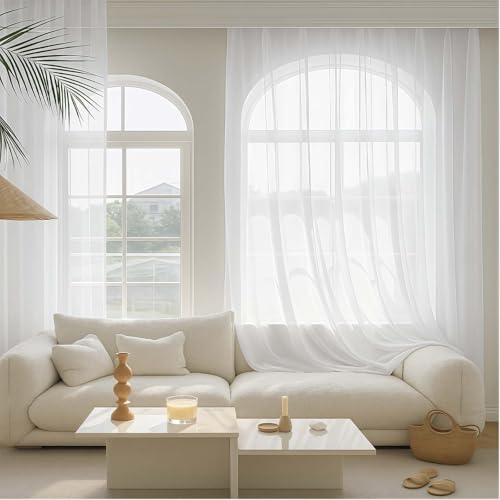 White Sheer Curtains for Bedroom Living Room 96 Inches Long 2 Panels (White / 59"W x 96"L (Pack of 2))