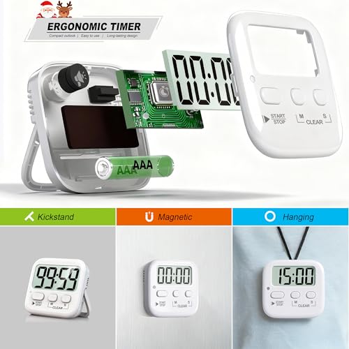 2 Pack Digital Timer for Kids Classroom Kitchen Timers for Cooking (Pure White *2)