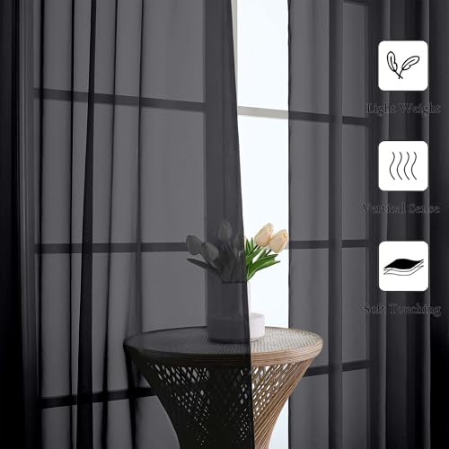 Black Sheer Curtains 63 Inch Length 2 Panels (Black / 59"W x 63"L (Pack of 2))