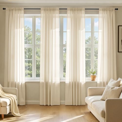 Cream Sheer Curtains 90 Inches Long 4 Panels 42 x 90 Inches (42"W x 90"L (Pack of 4) / Cream)