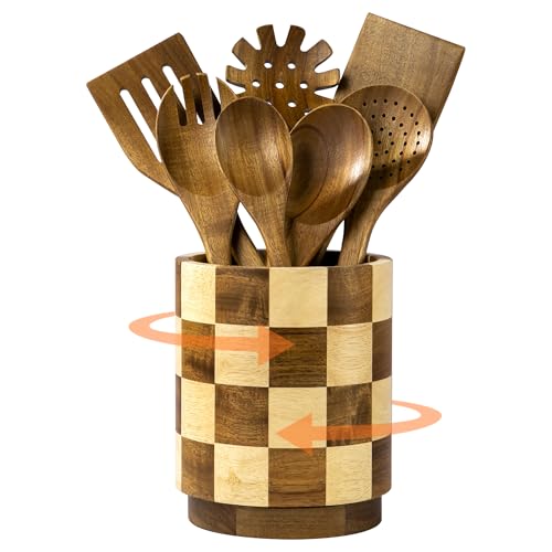 Wooden Utensil Holder (Checkered / 1 Compartment)