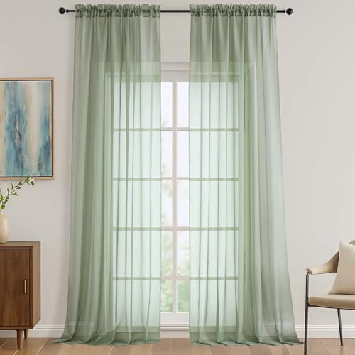 Sage Green Sheer Curtains 120 Inches Long 2 Panels Set (Sage Green / 59"W x 120"L (Pack of 2))