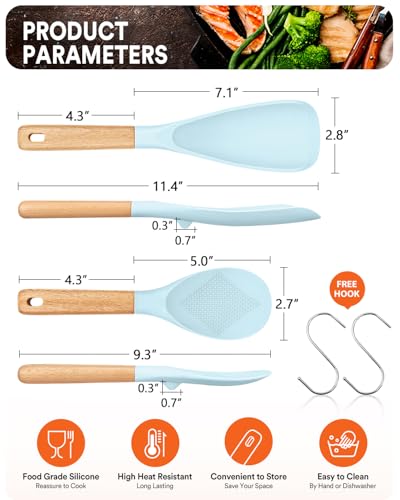 Cooking Spoon and Rice Scooper for Nonstick Cookware (Blue)