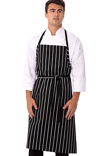 Unisex English Chef Apron (Black W/ Chalk Stripe)