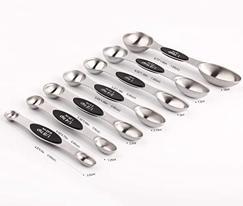 Magnetic Measuring Spoons Set Stainless Steel Stackable Measuring Spoons (black-8)