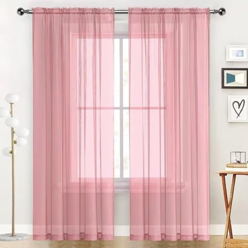 Sheer Blush Curtains 4 Panels Rod Pocket Semi (Blush / 52"W x 63"L (Pack of 4))