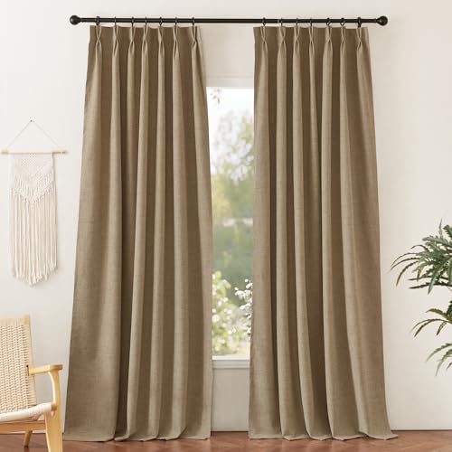 Pinch Pleated Back Tab Curtains Linen Textured 100% Blackout Curtains Thermal Insulated for Bedroom Living Room Bay Window Drapes (Burlap / 40"W x 90"L (Pack of 2))