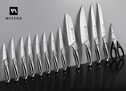 Kitchen Knife Set with Block and Sharpener German Steel 15 Piece (Sliver)