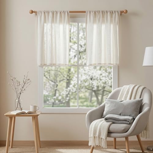 Semi Sheer Natural Linen Curtains 36 Inch Length 2 Panels (34"W x 36"L (Pack of 2) / Natural Linen)