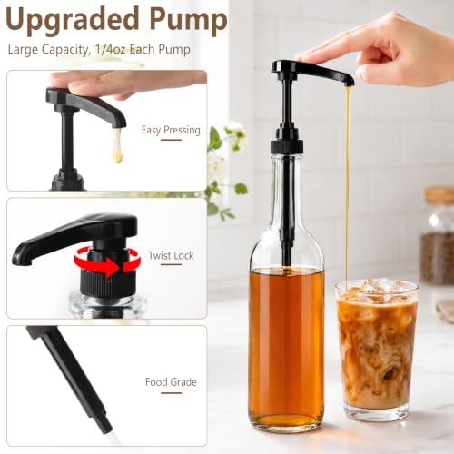 3-Pack 25oz/750ml Round Glass Coffee Syrup Dispenser with Black Pump (Clear / 25oz/750ml Round)