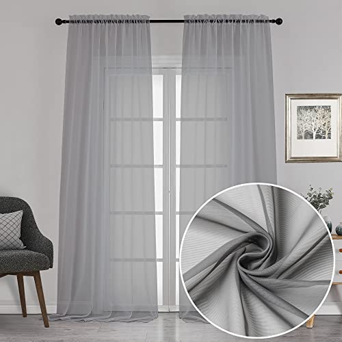 120 Inch Long Sheer Curtains for Bedroom (Charcoal Grey / 42"W x 120"L (Pack of 2))