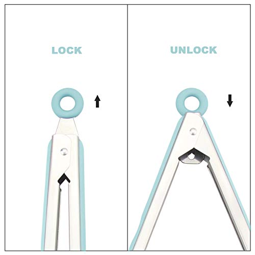 4 Pack Aqua Sky Silicone Kitchen Tongs Set (Aqua Sky)